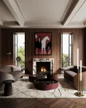 Spacious living room in dark colors with premium FiftyFourms furniture