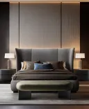 Modern luxury: stylish bed with a voluminous headboard